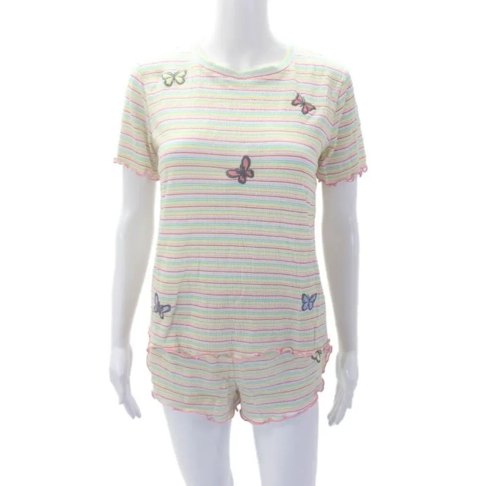 Emerson Road Womens Short Sleeves Round Neck Two Piece Pajama Set Striped Sz S